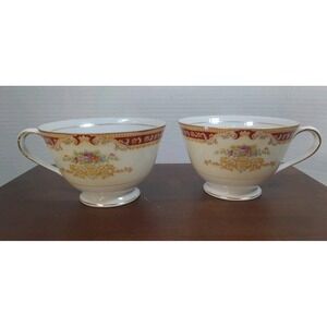 Vintage Set of 2 Jyoto China Tea Cups Made In Occupied Japan Gold Trim